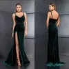 Abiti da ballo eleganti in velluto verde Nuovi abiti da sera senza schienale lunghi con spaccatura sexy Abito da damigella d'onore su misura