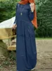 Robes Décontractées ZANZEA Femmes Denim Bleu Robe Musulmane De Mode À Manches Longues Abaya Robe Printemps Couleur Unie Maxi Robes Vintage Robe De Soirée 2023 x0625