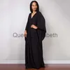 Lässige Kleider Griechische Göttin Reinweißes langes Kleid Atemberaubendes einfarbiges schwarzes Kaftan-Maxikleid mit hoher Taille und Fledermausärmeln für elegante Frauen J230625