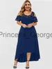Casual Dresses Plus Size Dress Woman 2023 Summer Elegant Lace Patchwork Cold Shoulder Casual Dress Solid Irregular Maxi Long Dresses X0625