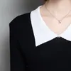 Camisetas de mujer, camisa de punto de manga corta para mujer, cuello vuelto, solapa grande sólida, estilo coreano, moda femenina 6365