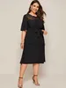 Casual Dresses Plus Size Elegant Summer Spring Ruffle Sleeve Sashes Midi Dress Women Black Tie Front Lace Patchwork Casual Dress Large Size 7XL x0625