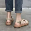 サンダルヨハネ本物の革シンプルピープトーフラット2023夏のカジュアル用途の快適な柔らかい靴靴の靴