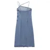 Casual Dresses 2023 Spring/Summer Women's Fashion And Unique Denim Strap Dress Retro Asymmetric Design Slim Fit Mid Length