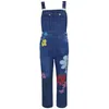 New Women's Jeans Polyester Oversized Suspender Pants Simple Printed Overalls With Pockets Breathable Soft Baggy Mid Waisted Women