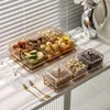 Platos decorativos Plato de ensalada de frutas secas Platos de refrigerio Cuadrado transparente Postre Tarro Plato Rejilla Almacenamiento de alimentos Conservado Bandeja Caja Tapa Tazón Vajilla 230625