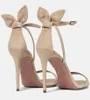 Kvinnors sandaler Bow Sandals Rabbit Ears Rhinestone Slip-On Buckle Crystal High Heels Rose Red Ankle Strap Point Toe Leaf Stiletto High-heel med Box EU35-42