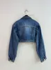 Kvinnorjackor Crop Jeans Jacket Fowomen 2023 Korean Fashion Casual Vintage Denim Coats Long Sleeve Turn Collar Streetwear Coat