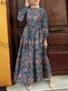 Casual Dresses Vintage Women Printed sundress 2023 Zanzea Spring Muslim Dress Casual Long Sleeve Abaya Hijab Maxi Vestidos Robe Femme Oversize X0625