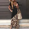 Sukienki swobodne europejskie i amerykańskie letnie damskie druk lamparta Loparda luźna splicing wyjątkowo długi kieszonkowy maxi dla kobiet