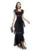 Damskie sukienki na pas startowy kwadratowy dekolt Warstwowe marszczenia eleganckie projektant mody długie imprezy vestidos