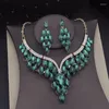 Necklace Earrings Set Green Crown Bridal For Women Luxury Tiaras Choker Wedding Dress Bride Dubai Jewelry Accessories