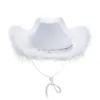 Cloches Ladies Cowboy Hat Fashion Solid Kolor Feathers Splating Wide Brim Flat Top odporny na ultrafioletowe ochronę przeciwsłoneczną Party Party 230621