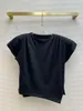 Koszule damskie 2023 Kobiety mody z krótkim rękawem podkładki na ramiona swobodne asymetryczne szczelinowe koszulka 0606