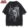 Camisetas Masculinas Hip Hop Streetwear TShirt Masculina Harajuku Horror Ghost Face Graphic T Shirt Algodão Lavado Manga Curta Masculina Grande J230625