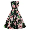 Casual Dresses Women's Vintage Sleeveless Cotton 50s Style Retro Print Dinner Formal Dress With Belt