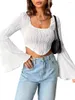 Women's T Shirts Elegant Lace Blouses Long Sleeve Crew V Neck Crop Top With Asymmetrical Knit And Irregular Sweater Design For Party