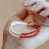 Bracelet en perles d'agate rouge du sud naturelle, petites perles de riz de 2mm, élastiques, bijoux à la mode pour femmes