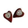 Boucles d'Oreilles Arrivée Niche Design Vin Rouge Amour Zircon Polyvalent Simple Émail Glaçure Exquis Pour Les Femmes Bijoux.