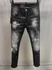 Mens denim jeans svart rippade byxor mode mager trasig stil cykel motorcykel rock väckelse jean