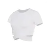 T-shirts pour femmes T-shirts Qualité supérieure Printemps / été Manches courtes Skinny Taille haute O Neck Solid Color Ladies Tops Drop OYW21025