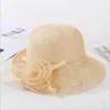 ワイドブリム帽子エレガントな女性女性用の広い夏の夏の帽子オーガンザメッシュビッグフローラルサンプロテクションハットビーチチャーチ帽子ソンブレロサンハツンブロックHKD230625