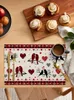 Bord Mattor Valentins dag Kärlek Bird Red Grid Dining Kök Tillbehör 4/6st Placemat Coasters Pads Bowl Cup Mat Heminredning