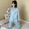 Women's Sleepwear Silk Pajamas Women's Spring Casual Loose Long-sleeved Trousers Two-piece Sweet Ladies Kawaii Luxury Home Service Suit