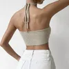 Womens Sexy Hang Neck Lace Up Backless Knitted Vest Slim Cropped Tops Clubwear