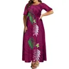 Casual Dresses Polynesian Custom On-Demand Women'S Half-Sleeve Dress O-Collar Tiered Blue Party Plus Size 8xl