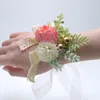 Flores decorativas meninas dama de honra pulseira de pulso rosa bola crisântemo presentes de noiva mão suprimentos de casamento acessórios