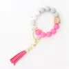 Party Favor Keychain Wooden Tassel String Chain Food Grade Silicone Bead Women Girl Key Ring Wrist Strap Bracelet DD456