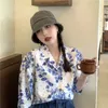 Kvinnors blusar Summer Floral Puff Sleeve Shirt Topps Damer Plus Size Loose Elegant Vintage Youth Clothes for Women