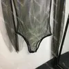 Triángulo invertido Mush Traje de baño Mujer Monos huecos Diseñador Mamelucos completos de diamantes de imitación Perspectiva de manga larga Trajes de baño para dama