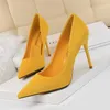 Chaussures habillées à talons hauts en cuir suédé pour femmes Escarpins de soirée sexy Bout pointu Jaune Rouge Vert Noir Bleu