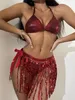 Women's Swimwear bikini threepoint swimsuit sequin fringe skirt Swimsuit threepiece bikini 230625