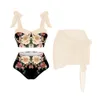 Damesbadmode Print Panel Chic Badpak en Coverup Slim Verzamelde Knipsel Bikini Hoge taille Vakantie Beachwear 230621