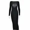 Abiti casual 2023 Sexy Backless Shirring Bright Silk Slim Evening Abito lungo Donna Slash Neck Sleeve Wrap Night Partywear