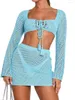 Abiti da lavoro Y2k Set minigonna 2 pezzi per donna Sexy maglia scava fuori Bikini Top aderente Abiti da spiaggia Set coordinato