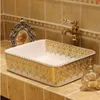 Lavabo rectangulaire en céramique de salle de bain en porcelaine dorée populaire en europe