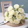 Decorative Flowers 12 Heads Artificial Rose Flower Bouquet Wedding Decoration Silk Fake Home Living Room Diner Table Decor Po Props