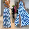 Casual Dresses Elegant Women Fashion Stripe Corset Maxi Dress Sleeveless High Waist Bandage Backless Slit Long Party Evening