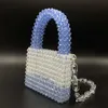 Sweet Gradual Blue Two Handed Handle Oblique Cross Beaded Bag Handmade Women's Bag Woven High Quality Acrylic Chain Women's Bag 230625