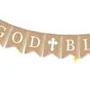 Decorative Flowers Church Burlap Banner Rustic Bunting God Bless Baptism Decorate Communion Party Christening Garland