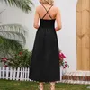 Abiti casual Abito da viaggio per le vacanze da donna Sexy tinta unita Nero Bretella Summer Hollow Long Beach Capispalla elegante