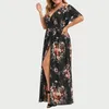 Vestidos de Festa Womail 5XL 6XL Vestido Plus Size Feminino Moda Feminina Estampado Floral Decote em V Casual Manga Curta Chiffon Vestido de Verão