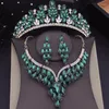 Halsband örhängen set grön krona brud för kvinnor lyx tiaras choker bröllopsklänning brud dubai smycken tillbehör