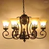 Kronleuchter Moderne amerikanische Beleuchtung Wohnzimmerlampe Dekor Vintage Schwarz Eisen Weiß Glas Lampenschirm Geschenk E27 LED-Birne 110-220V