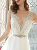 Linea Tulle Abiti da sposa A Abiti con scollo a V profondo Cristalli scintillanti Abiti da sposa eleganti in pizzo Sexy Sweep Train senza schienale basso Taglie forti Ricevimento Sposa Abiti da sposa