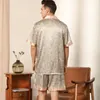 Männer Nachtwäsche Europäische Größe Pyjama Männer Gedruckt Kurzarm Shorts Pyjamas Für Set Große Büste Satin Seide Schlaf Tragen Pijamas